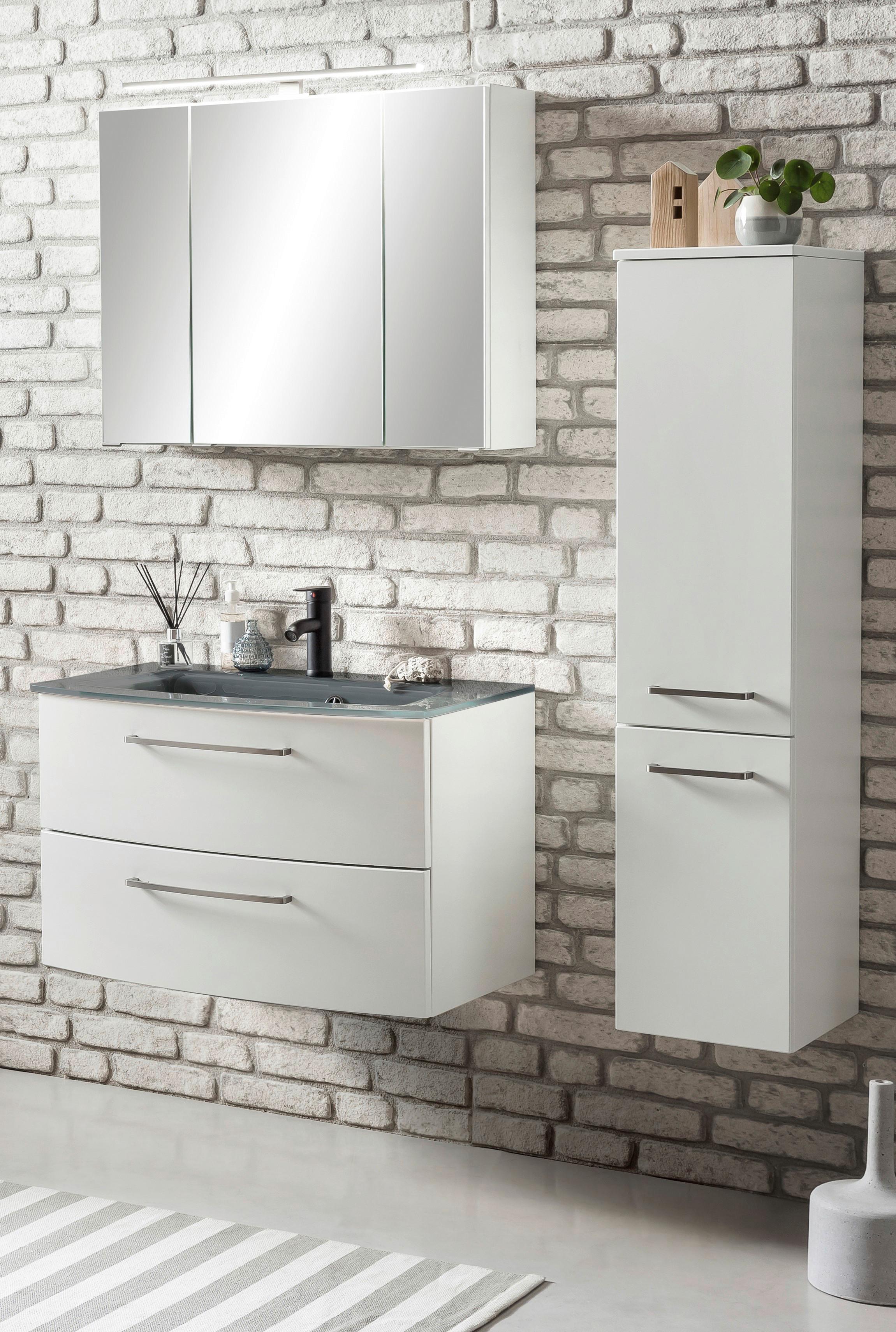 Badmöbel-Set 3-Tlg. Stockholm B: 110 cm Grau - Weiß/Grau, KONVENTIONELL, Glas/Holzwerkstoff (110cm) - Held