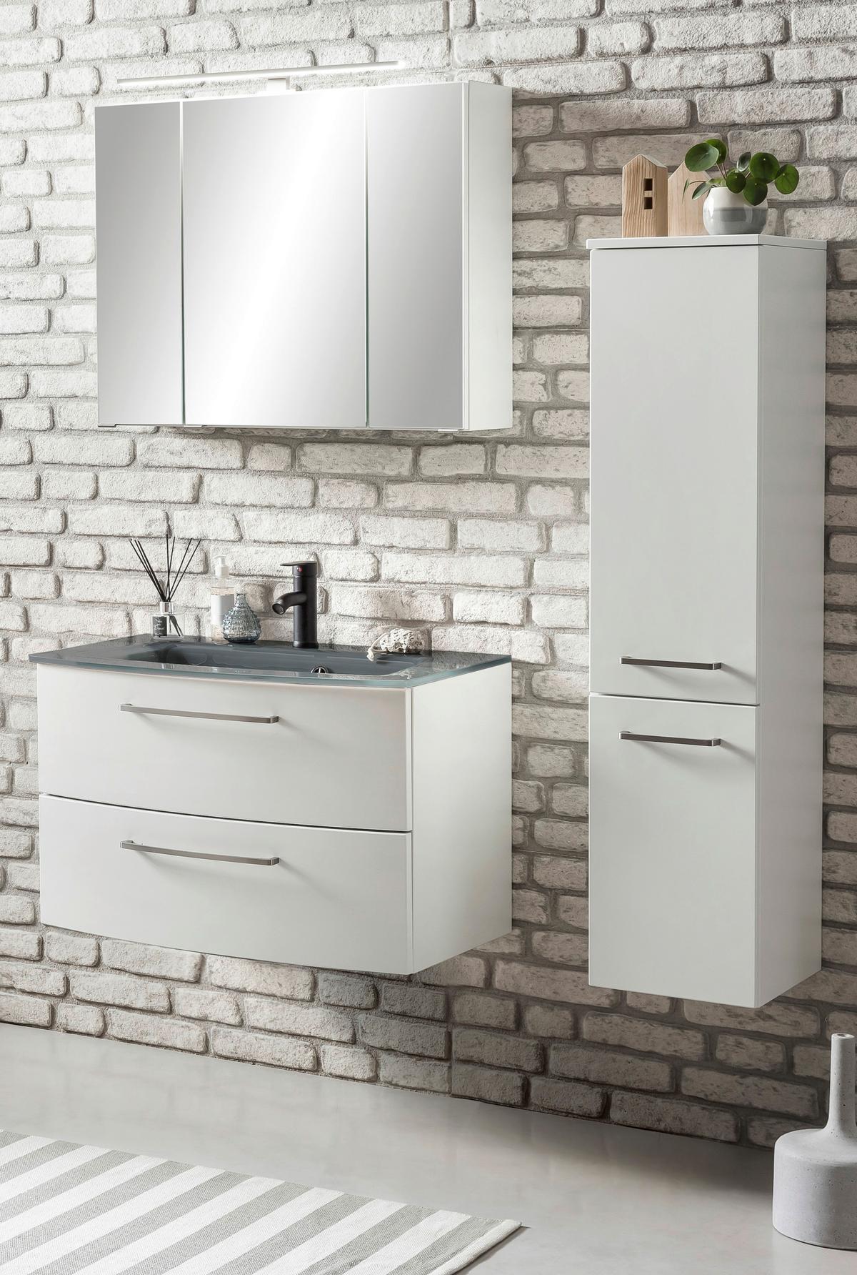 Badmöbel-Set 3-Tlg. Stockholm B: 110 cm Grau - Weiß/Grau, KONVENTIONELL, Glas/Holzwerkstoff (110cm) - Held