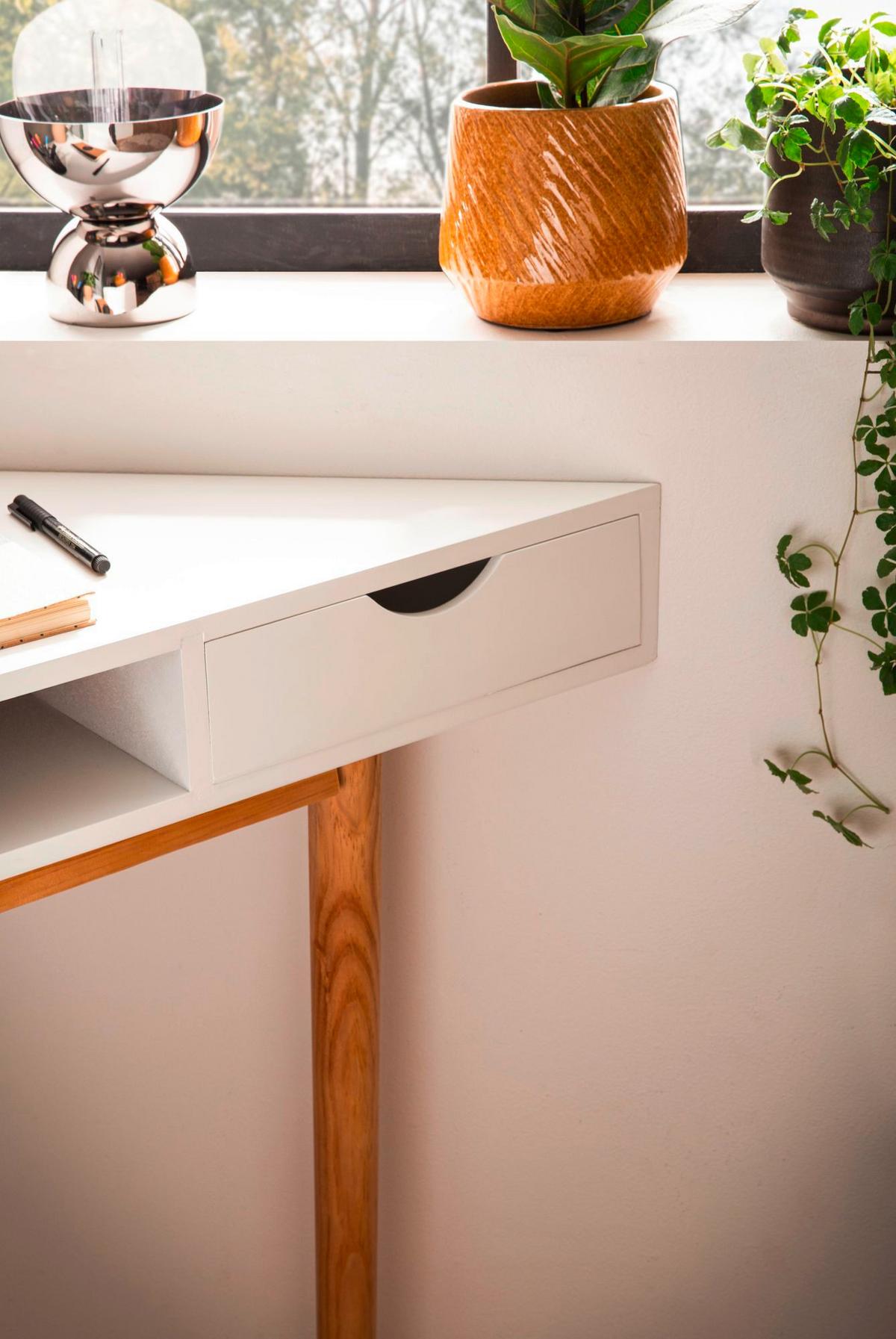 Eckschreibtisch Weiß L: 80 Cm - Eichefarben/Weiß, Design, Holz/Holzwerkstoff (80/80/78cm) - Livetastic