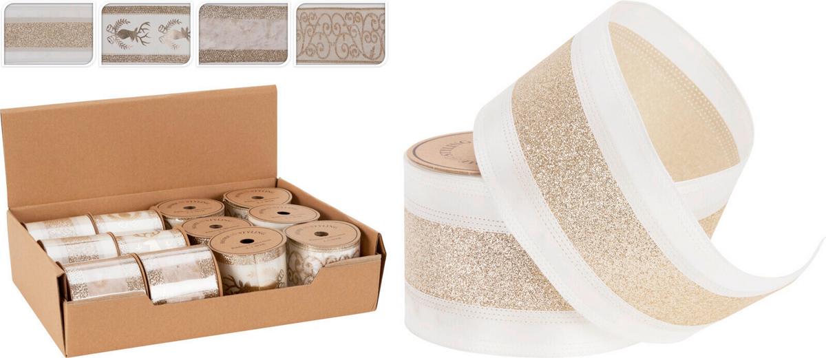 Ajándékcsomagoló Szalag Textil - Pezsgő/fehér, textil (6,3/270cm)