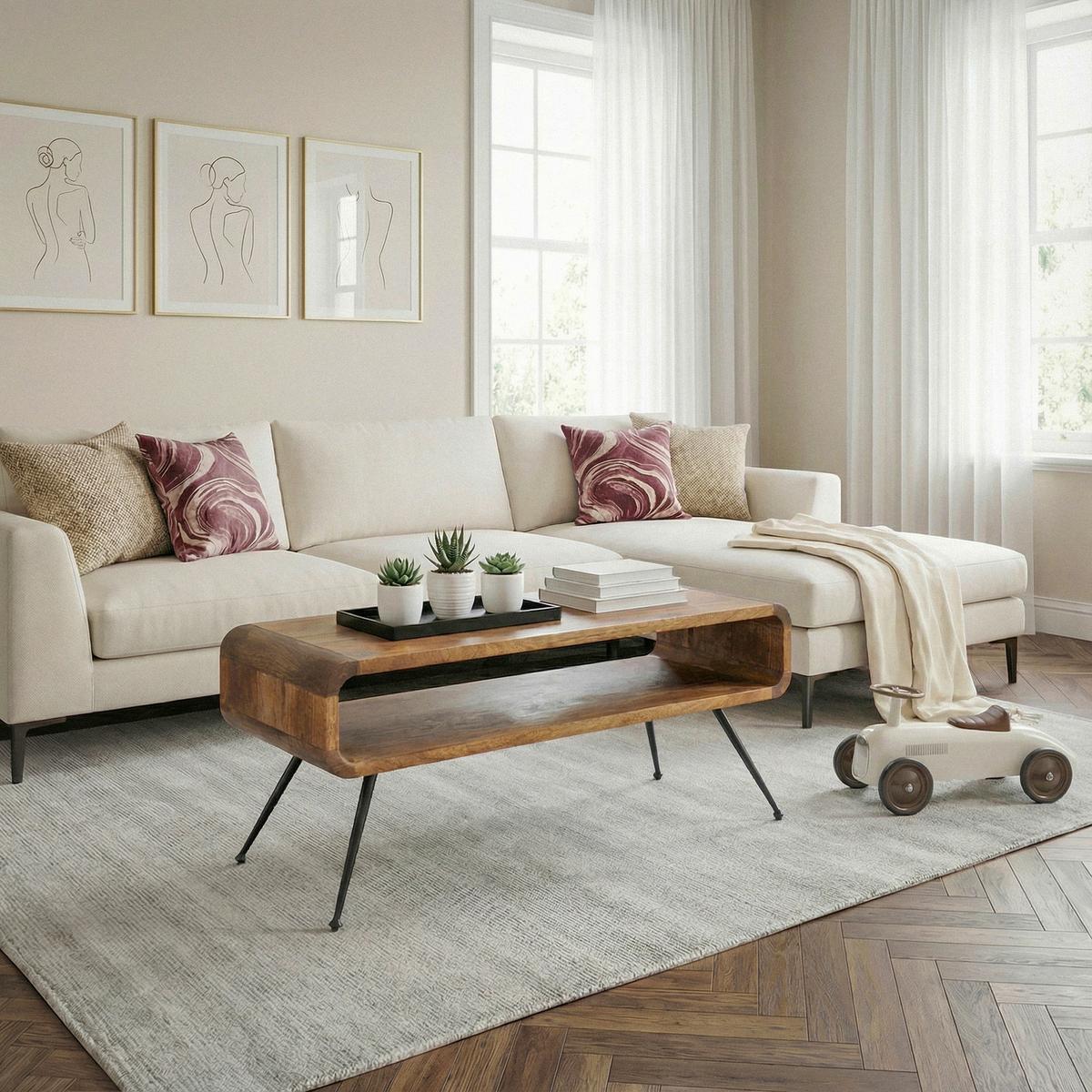 COUCHTISCH Mangoholz B: 105cm - Schwarz/Braun, Design, Holz/Metall (105/40/45cm) - Livetastic