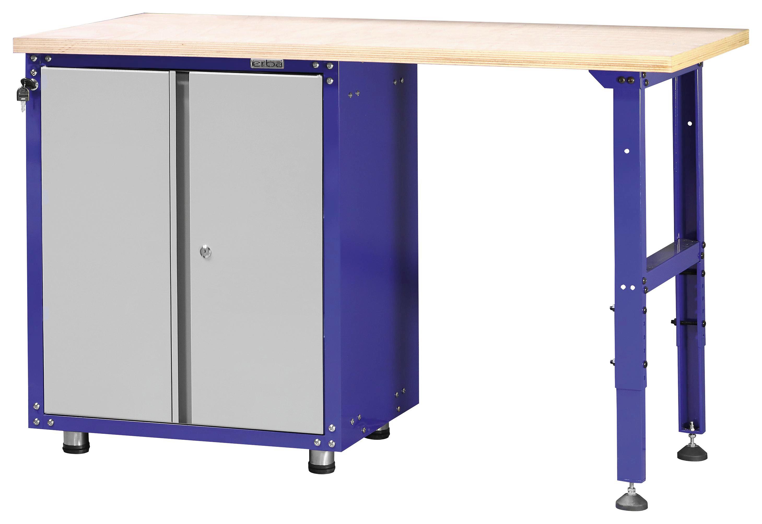 Werkbankset Xxs 134 cm Grau/blau - Blau/Buchefarben, KONVENTIONELL, Holz/Metall (134/88/60cm) - Erba