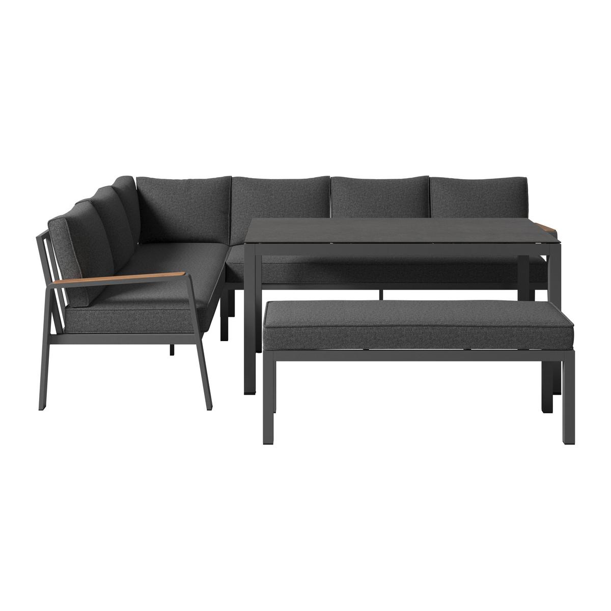 Loungegarnitur 3-Tlg Lecce Metall/Textil/Glas mit Kissen - Anthrazit/Schwarz, MODERN, Glas/Textil (194/255cm) - Beldano
