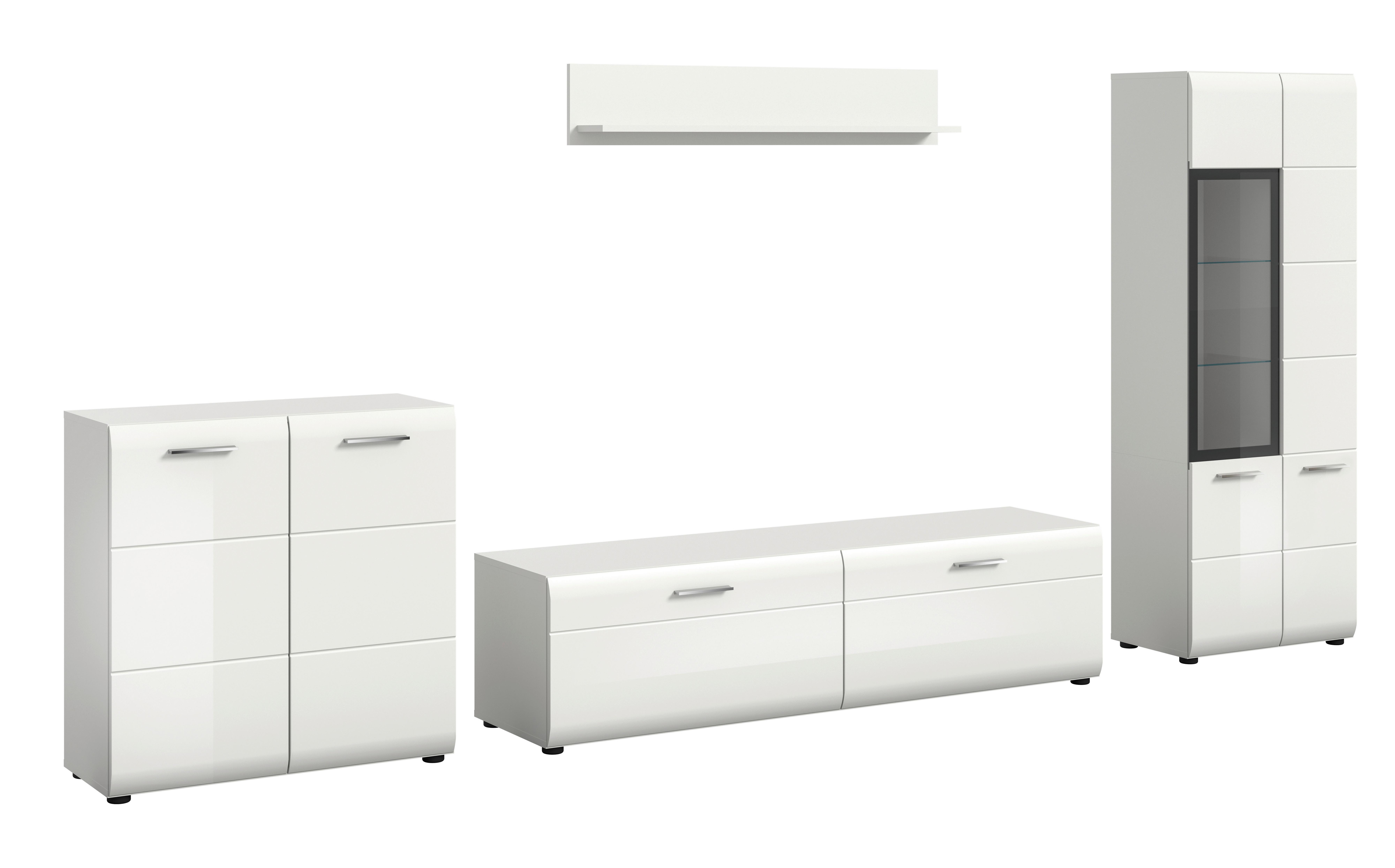 Sideboard Ice Weiß/weiß Hochglanz B: 315 Cm - Weiß Hochglanz/Schwarz, Design, Holzwerkstoff (315/160/41cm) - Livetastic