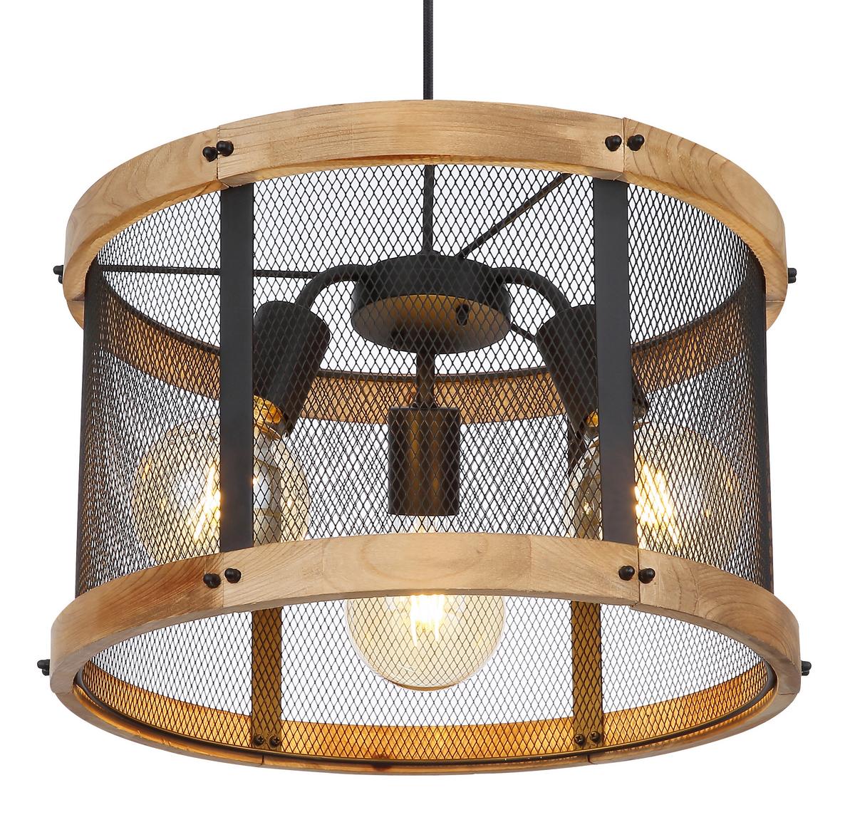 Hängeleuchte H: 120 cm 3-Flammig - Dunkelbraun/Schwarz, Natur, Holz/Metall (40/120cm) - Globo