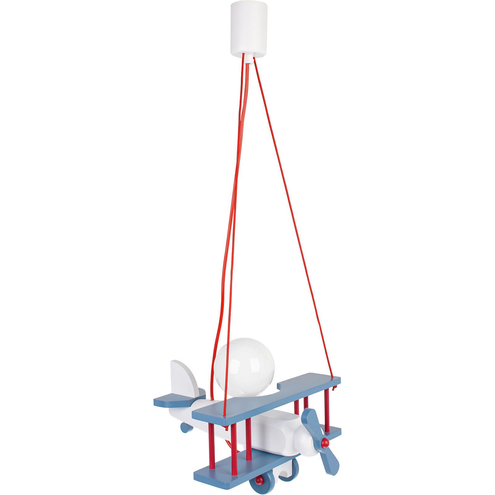 Kinderhängeleuchte Flugzeug H: 75 Cm 1-Flammig - Blau/Rot, KONVENTIONELL, Holz (29/31/75cm)