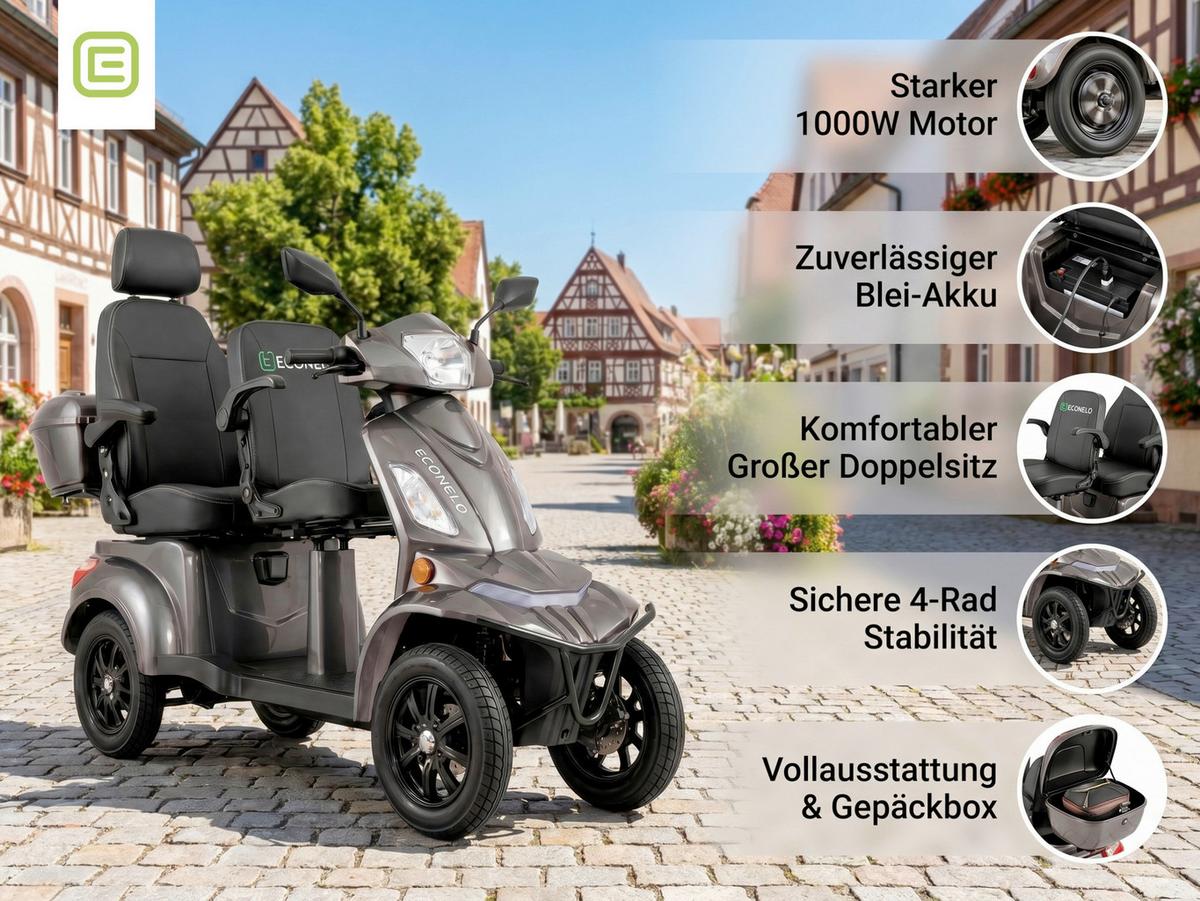 E-Seniorenmobil VISTAQ1L Blei-Akku, 4-Rad, 1000W - Grau, Basics, Metall (165/80/110cm)