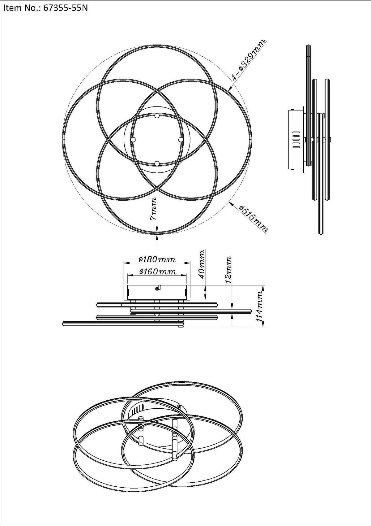 LED-Deckenleuchte Kombos Weiß Nickelfarben D: 51,5 cm - Weiß/Nickelfarben, Design, Kunststoff/Metall (51,5/11,4cm) - Globo