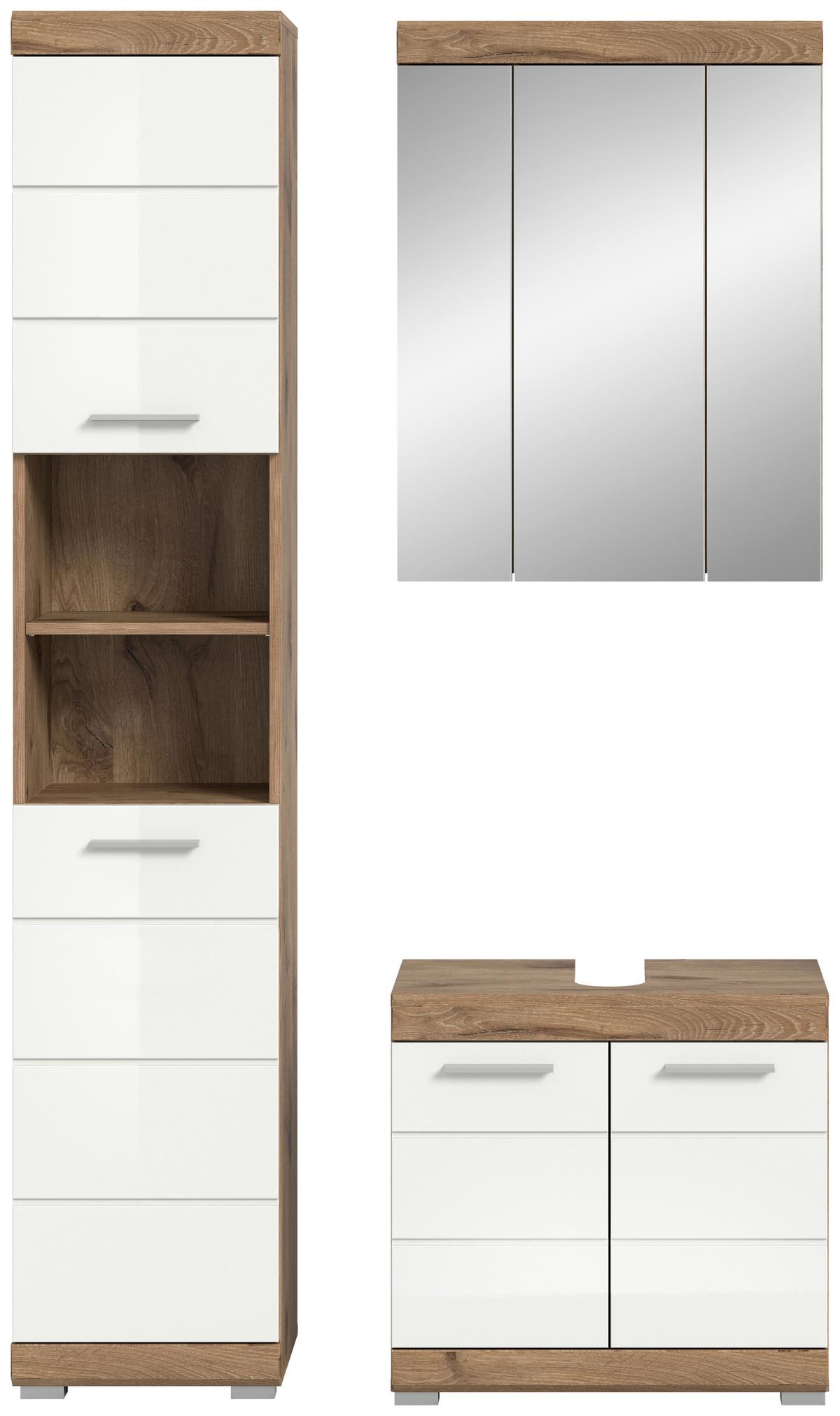 Badezimmer Wave Eichefarben Dekor Weiß Hg - Eichefarben/Weiß Hochglanz, MODERN, Glas/Holzwerkstoff (97cm) - MID.YOU