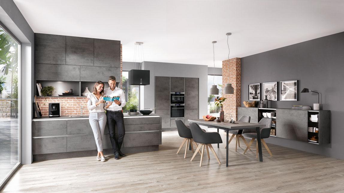 Einbauküche Riga Frei Planbar Modern, Grifflos - Anthrazit, MODERN, Holzwerkstoff - Vertico