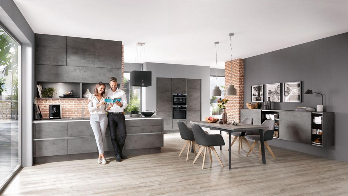 Einbauküche Riga Frei Planbar Modern, Grifflos - Anthrazit, MODERN, Holzwerkstoff - Vertico