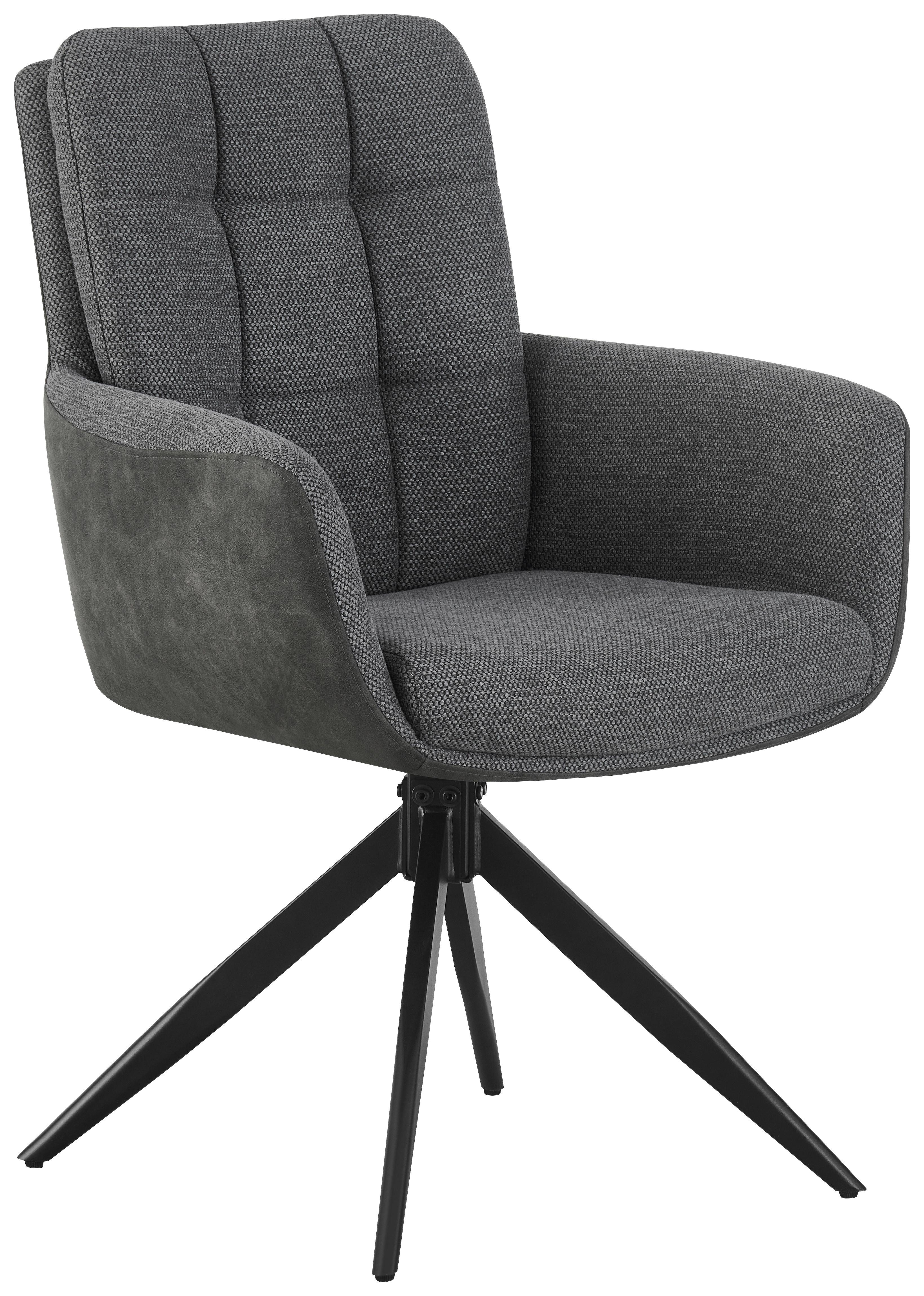 Armlehnstuhl Naim Grau B: 60 cm, 180 ° drehbar - Schwarz/Grau, KONVENTIONELL, Holz/Textil (60/93/66cm) - MID.YOU