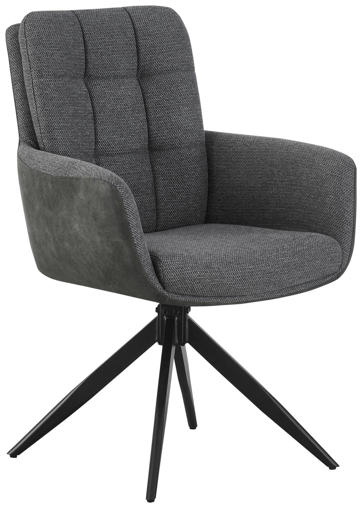 Armlehnstuhl Naim Grau B: 60 cm, 180 ° drehbar - Schwarz/Grau, KONVENTIONELL, Holz/Textil (60/93/66cm) - MID.YOU