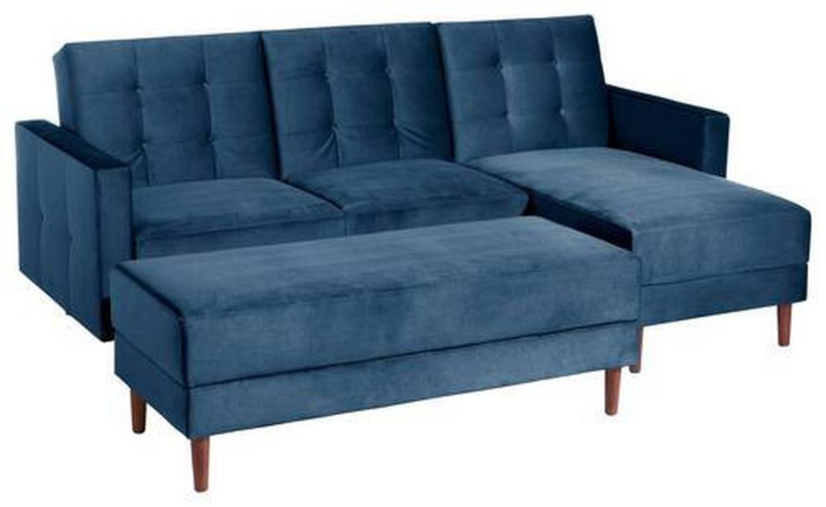 Ecksofa Mit Schlaffunktion Easy Relax Dunkelblau Samt - Eschefarben/Dunkelblau, Design, Textil (223/152cm) - Max Winzer