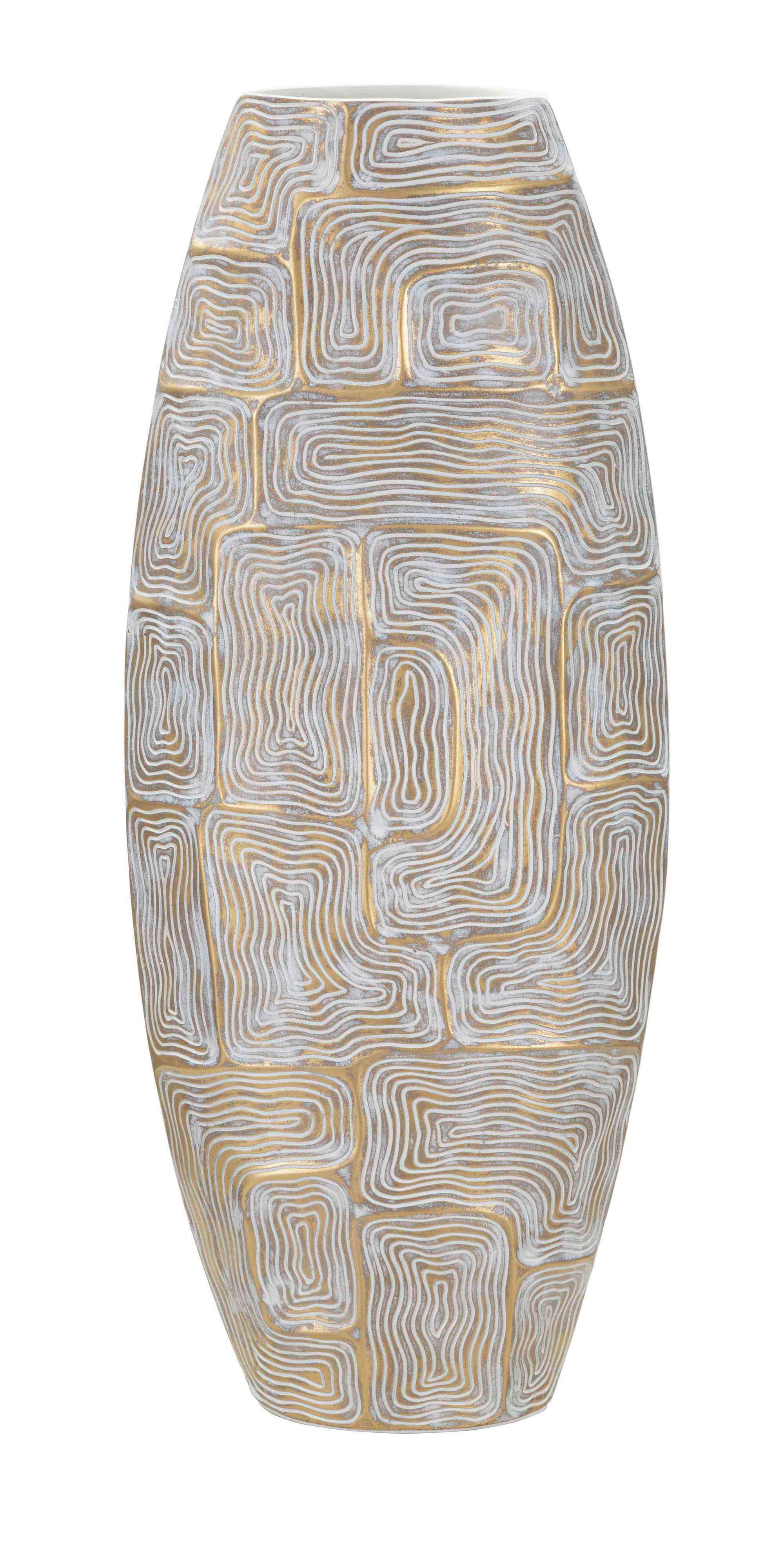Vase Eclips Tower Weiß, Goldfarben B: 24,5 cm