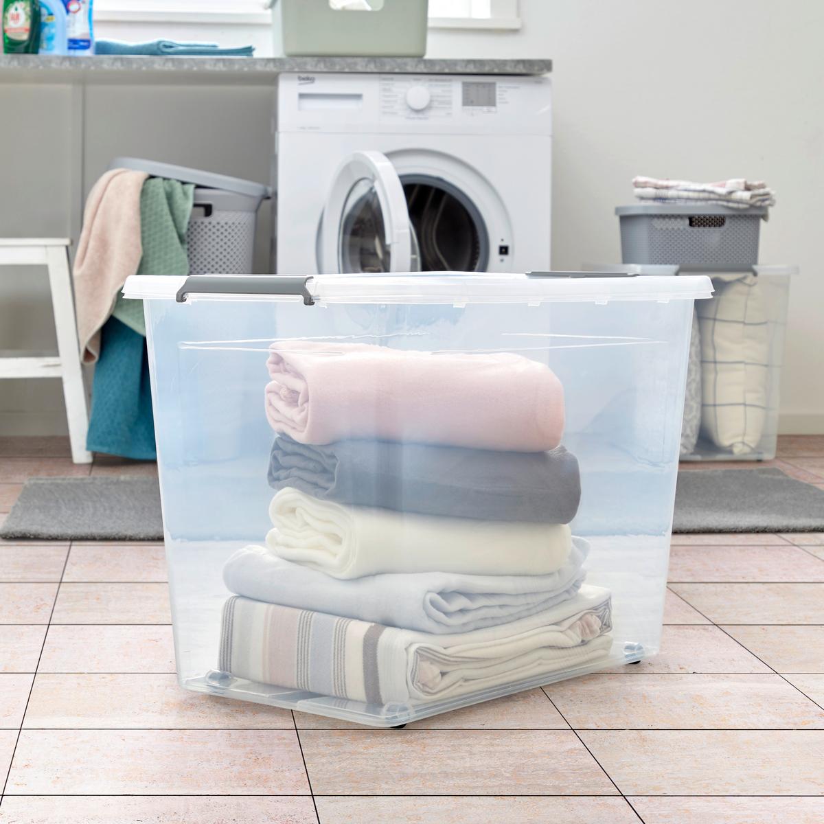 Aufbewahrungsbox Mit Deckel Mila 80l, 58x39x43 Cm - Transparent/Schwarz, Basics, Kunststoff (58/39/43cm) - Homezone