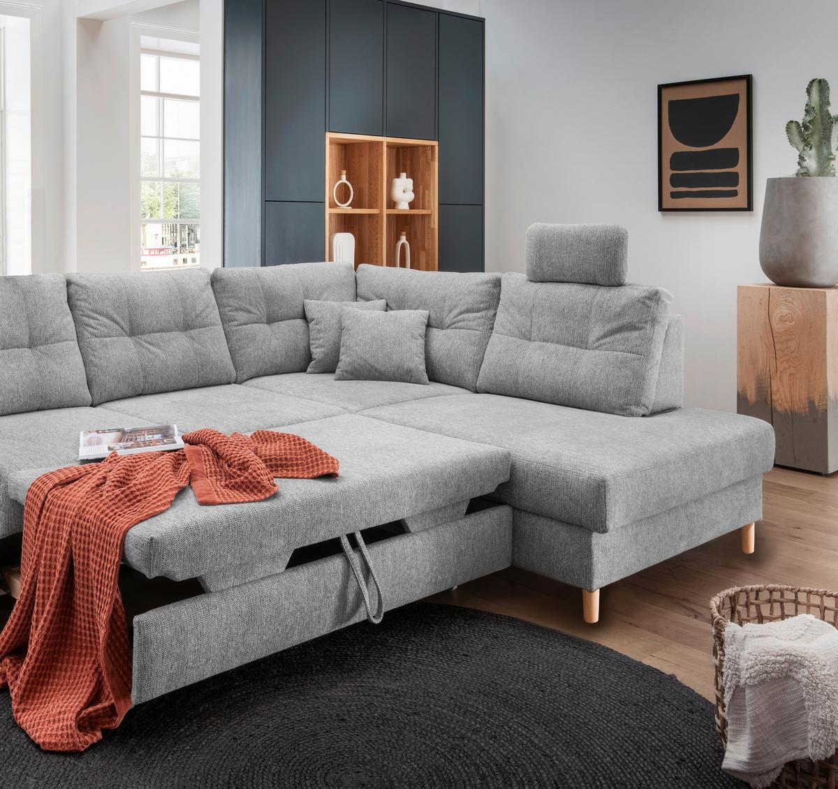 Ecksofa Brizzini Silberfarben S: 264x206 Cm - Silberfarben/Naturfarben, MODERN, Textil (264/206cm) - Livetastic