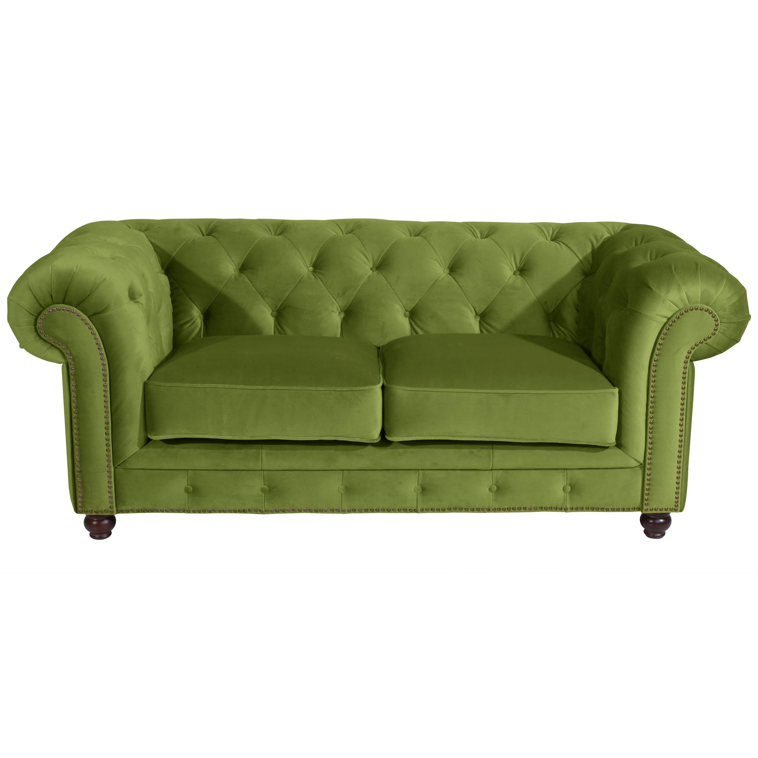 CHESTERFIELD-SOFA ORLEANS - Nussbaumfarben/Olivgrün, Design, Textil (196/77/100cm) - Max Winzer