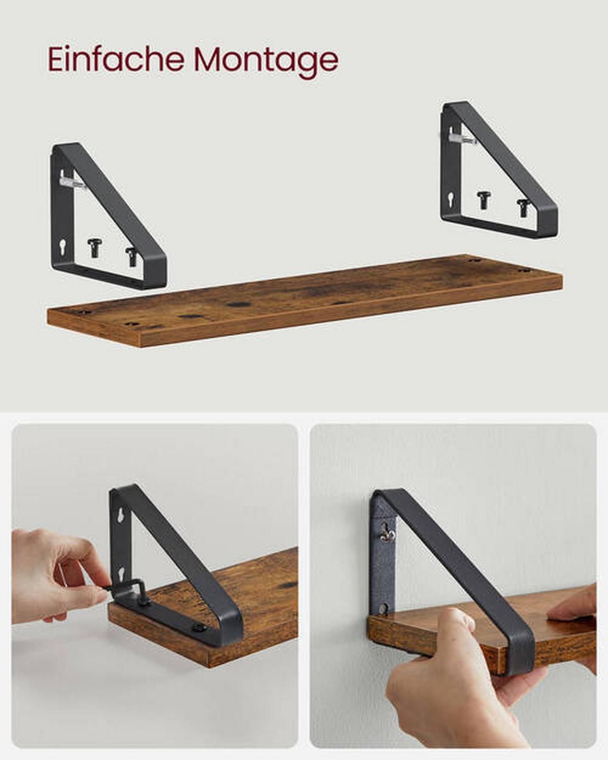 Wandregal Iron B: 30-40 cm Braun/Schwarz - Schwarz/Braun, Basics, Holzwerkstoff (35/10/12cm) - Boxxx