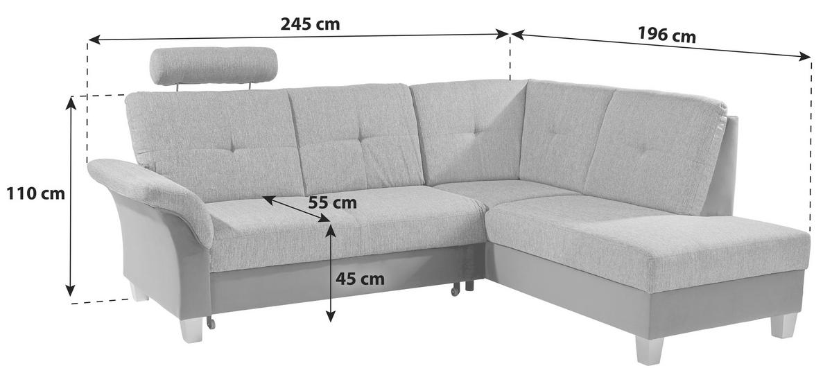 Sarokkanapé Portland - világosszürke/grafitszürke, Konventionell, textil (245/196cm) - Ondega