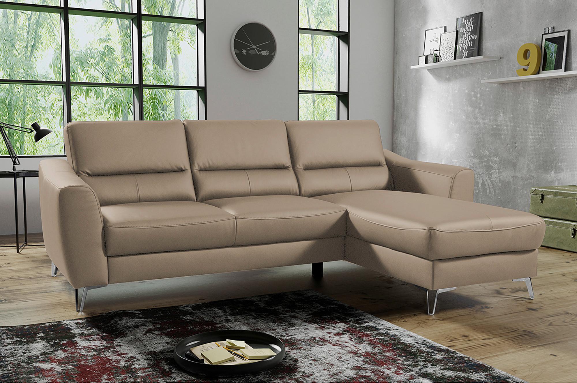 Ecksofa Santos Sahara S: 241 cm - Chromfarben/Sahara, Design, Leder/Textil (241/168cm) - Livetastic
