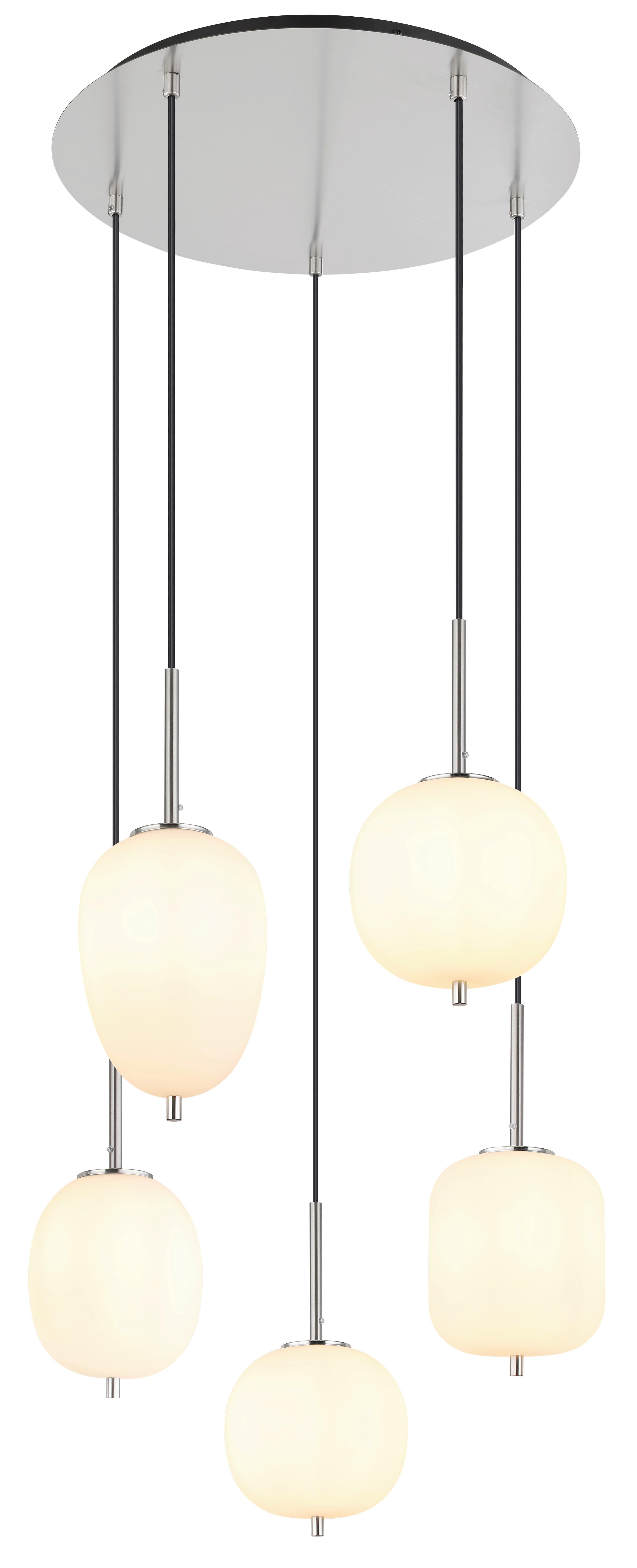 Hängeleuchte Exkl. 5xe14, 40w - Opal/Nickelfarben, Basics, Glas/Metall (57,5/150cm) - Globo
