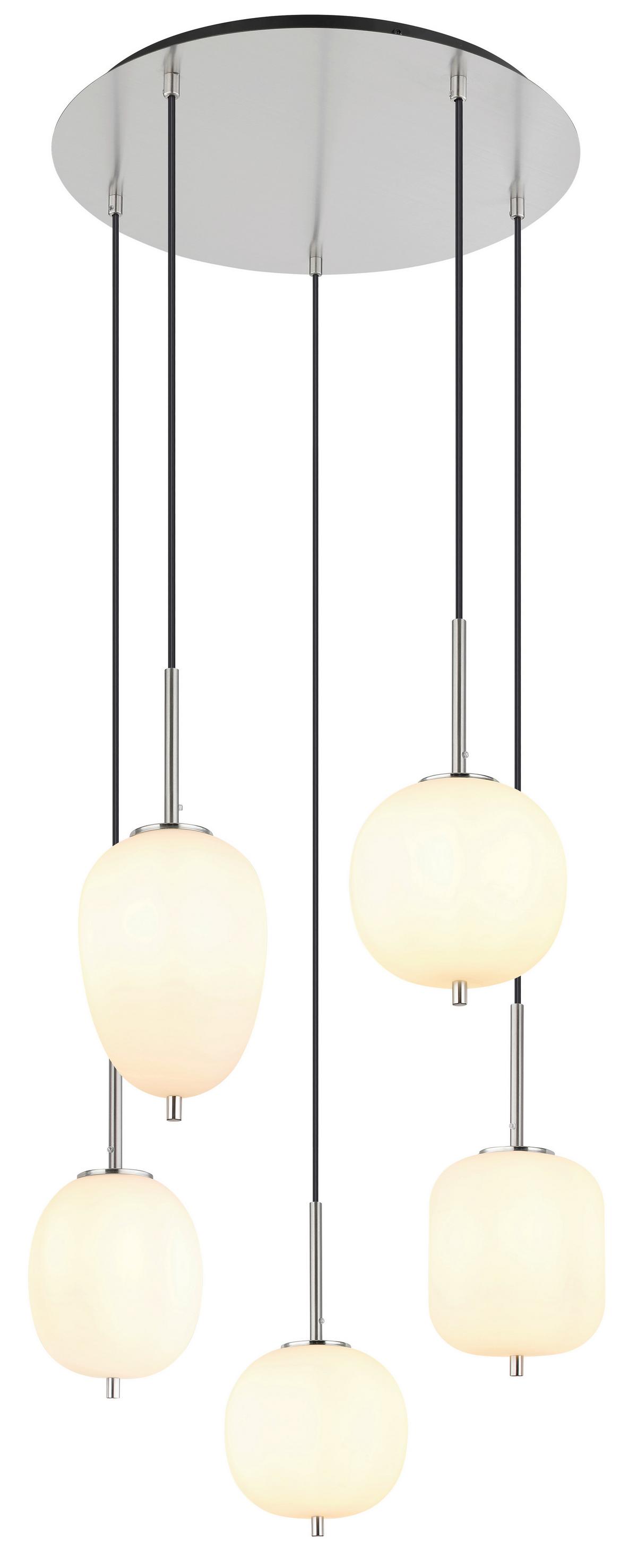 Hängeleuchte Exkl. 5xe14, 40w - Opal/Nickelfarben, Basics, Glas/Metall (57,5/150cm) - Globo