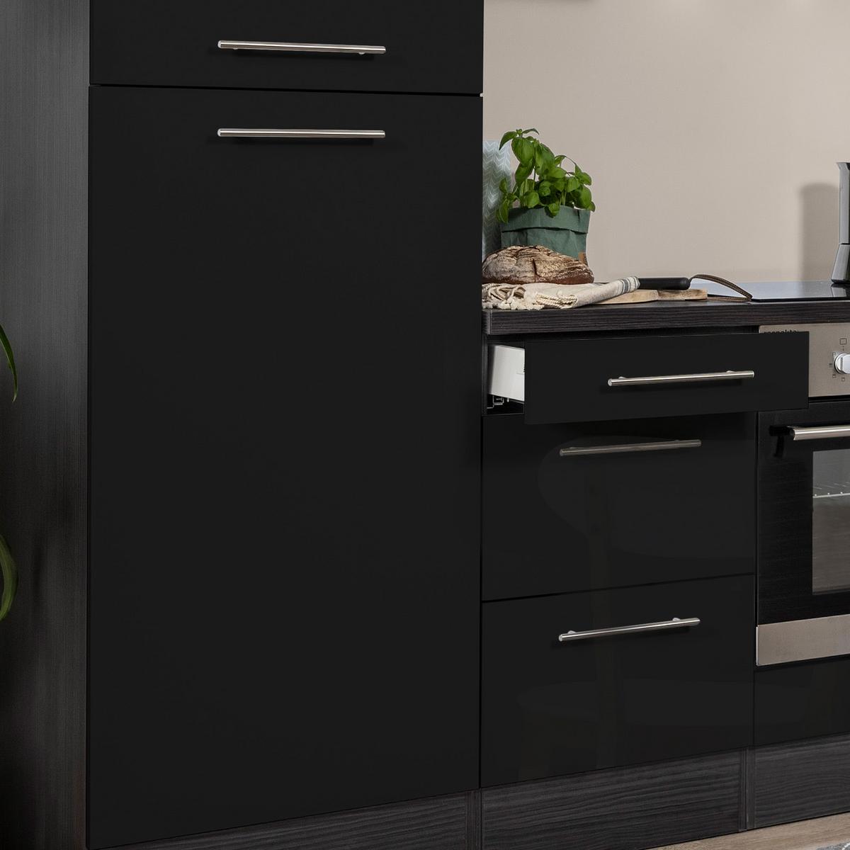 Küchenzeile mit Geräten 270 cm Schwarz Hochglanz - Schwarz/Grau, KONVENTIONELL, Holzwerkstoff (270cm) - Respekta