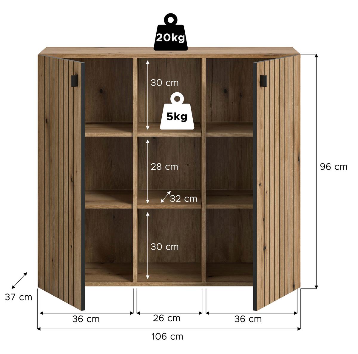 Kommode Station Eiche Dekor B: 106cm - Eichefarben/Schwarz, Design, Holzwerkstoff (106/96/37cm) - MID.YOU