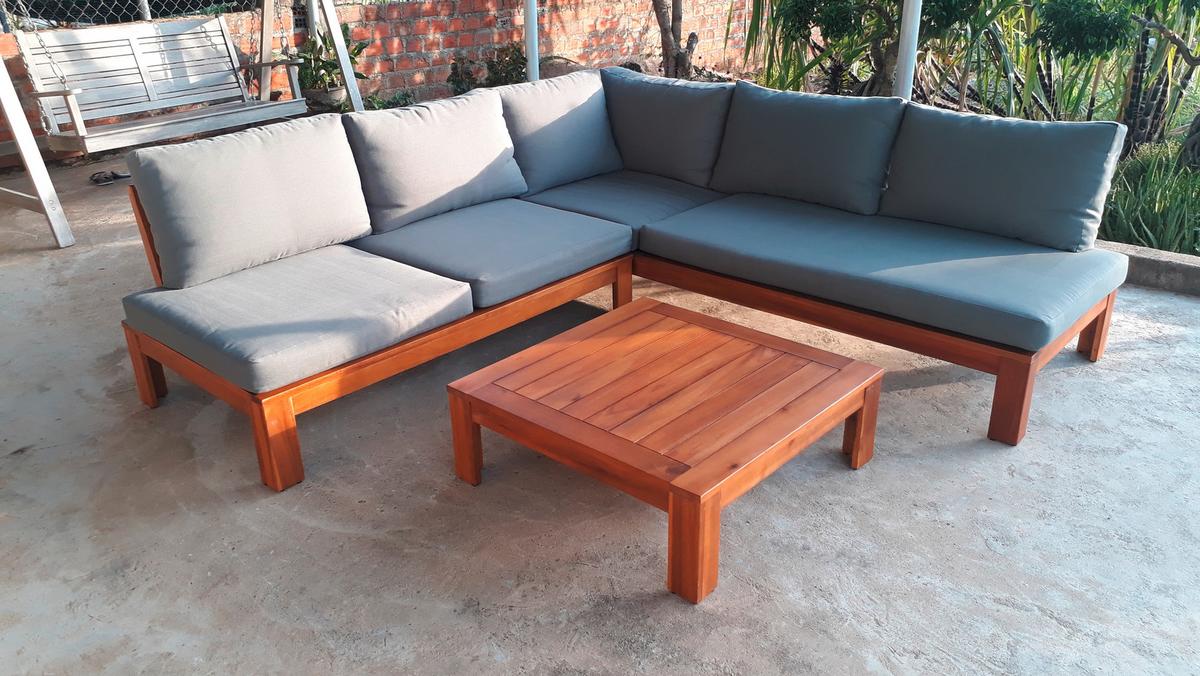Loungegarnitur Granada Aus Holz mit Kissen - Grau/Akaziefarben, Basics, Holz/Textil (221/65/85cm) - Acamp