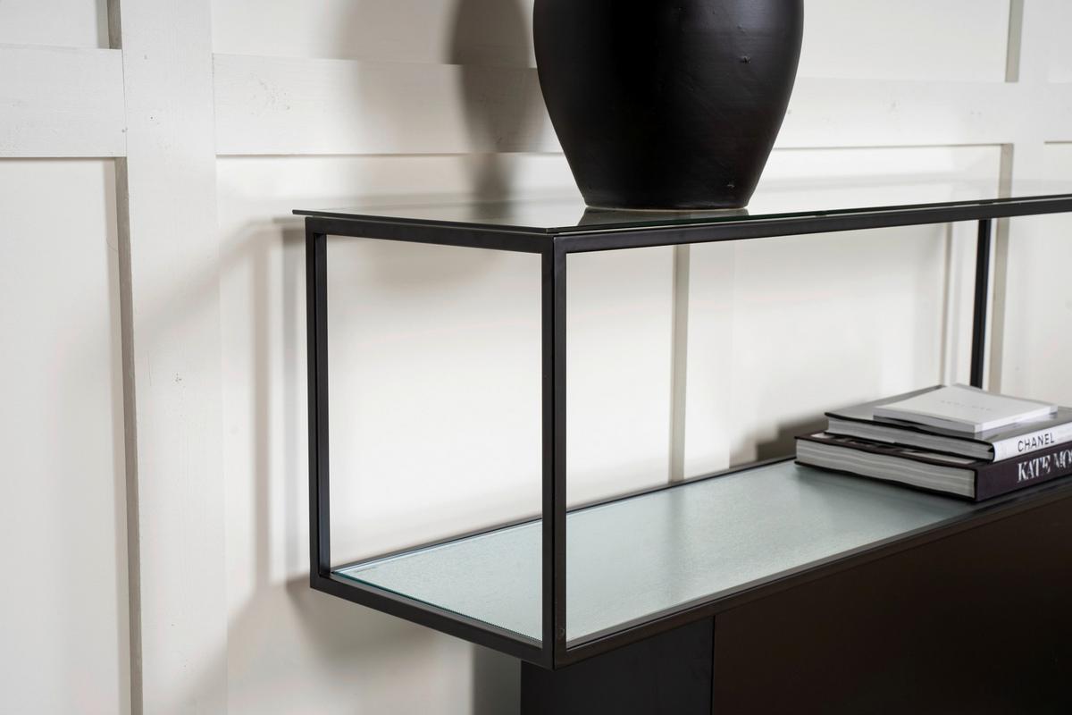 Bücherwand Maglehem - Schwarz, Design, Glas/Metall (130/35/74cm) - Livetastic