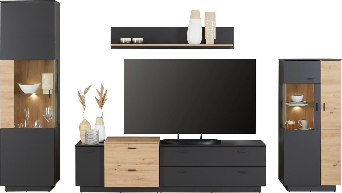 Vitrine Denver B: 60 Cm Grau/eiche Dekor - MODERN, Glas/Holzwerkstoff (60/209,5/41,6cm)