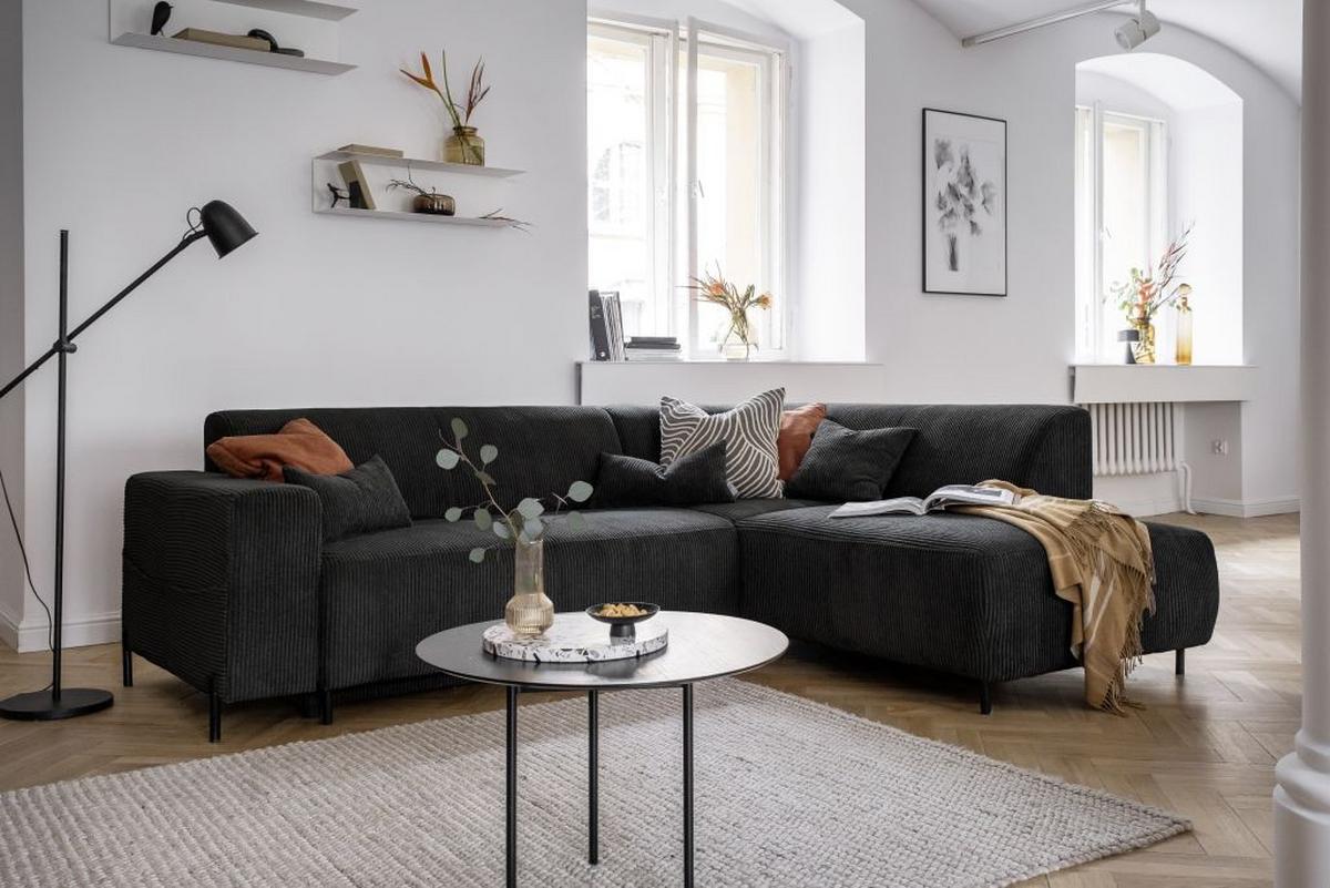 Ecksofa Cuddly Mia Dunkelgrau S: 250x192 cm - Dunkelgrau/Schwarz, Textil (250/192cm) - MID.YOU