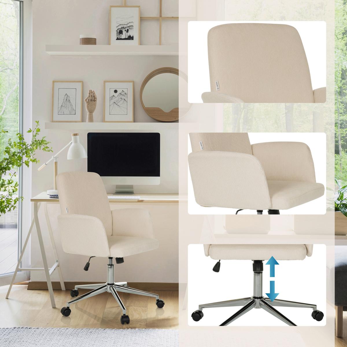 Drehstuhl Solao Cord Beige B: 70 cm - Beige/Silberfarben, MODERN, Kunststoff/Textil (70/93-103/70cm) - MID.YOU