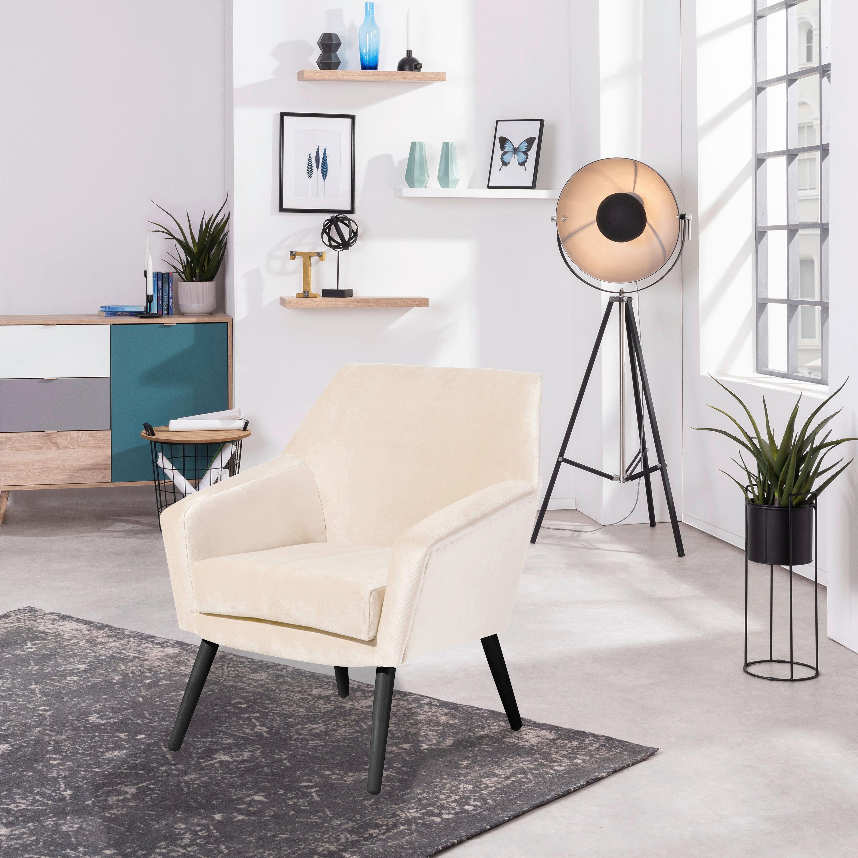 Polstersessel Mit Armlehnen Alegro Samt Creme - Creme/Schwarz, Design, Textil (67/81/71cm) - Max Winzer