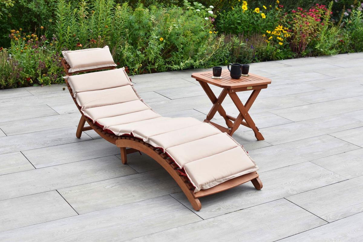 Gartenliege Holz Inkl. Auflage Rot - Eukalyptusholzfarben/Beige, KONVENTIONELL, Holz/Textil - Gardenson