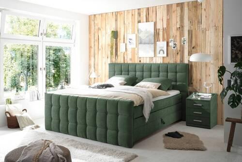 Boxspringbett Mendoza 6 - Schwarz/Olivgrün, MODERN, Holzwerkstoff/Textil (180/200cm) - MID.YOU