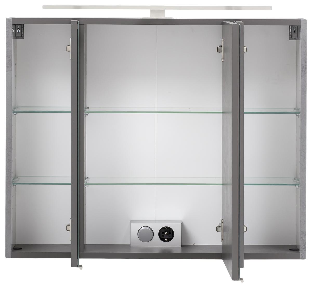 Badmöbel-Set 3-Tlg. inkl. LED Stockholm 80cm Grau - Grau, KONVENTIONELL, Glas/Holzwerkstoff (80cm) - Held