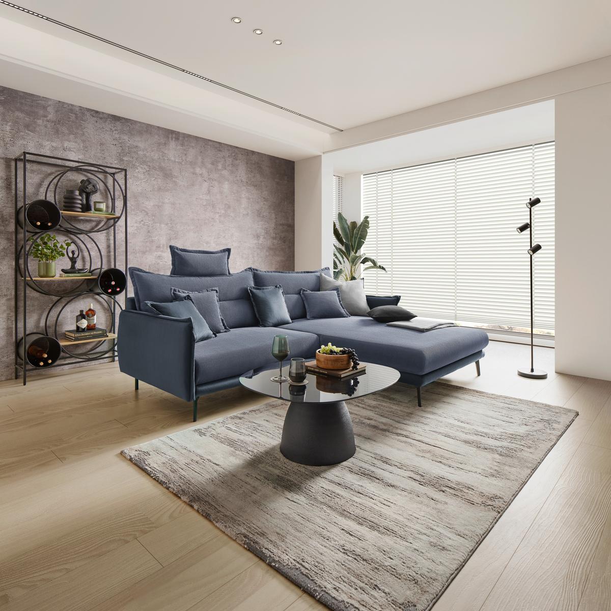 Rohová sedačka NUOVO, oboustranná, modrošedá - černá/modrošedá, Moderní, kov/textil (245/190cm) - Mömax