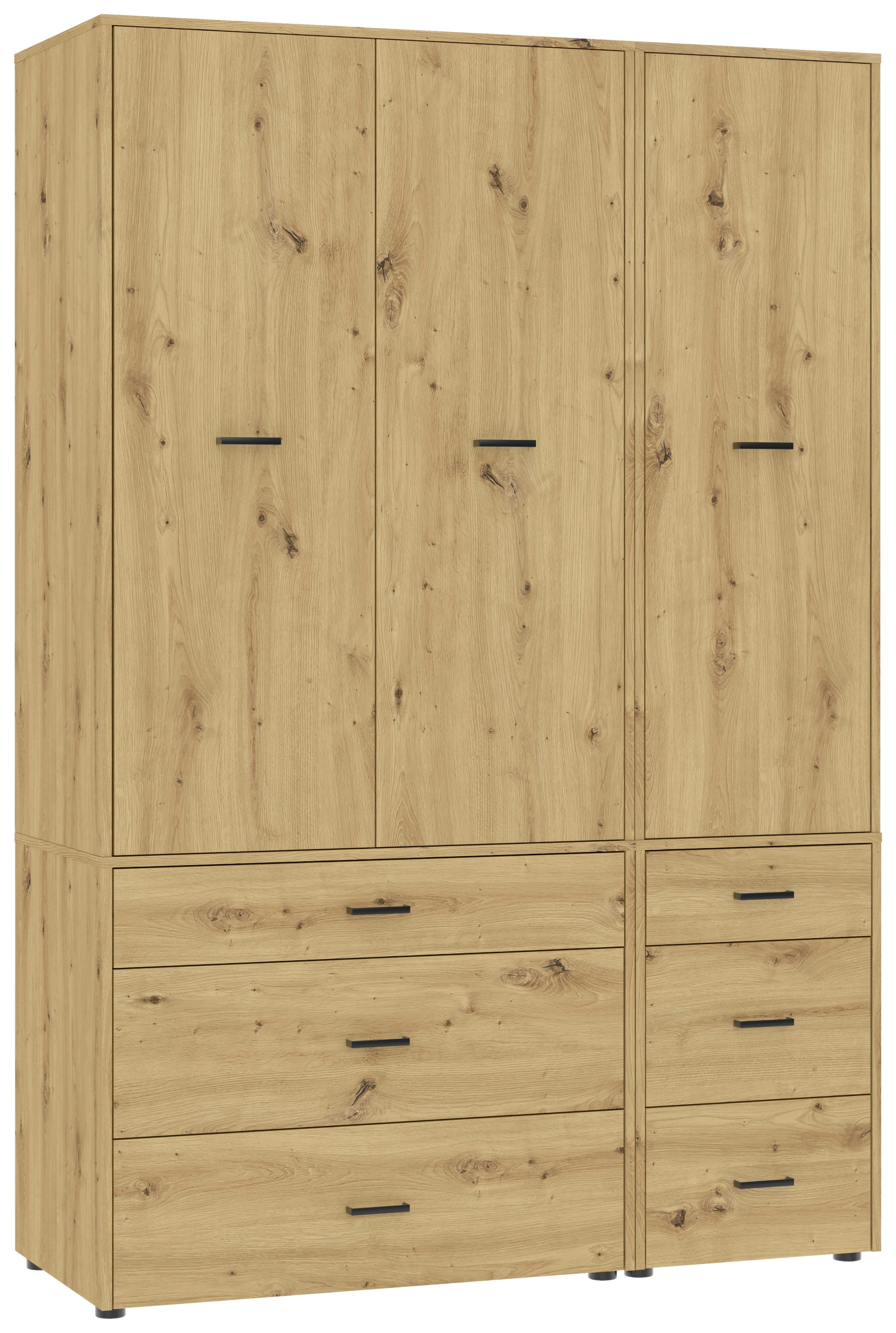 Kleiderschrank Kivo Eiche Artisan Dekor, B: 135 cm - Eiche Artisan, Basics, Holzwerkstoff (135/239,40/52,1cm)