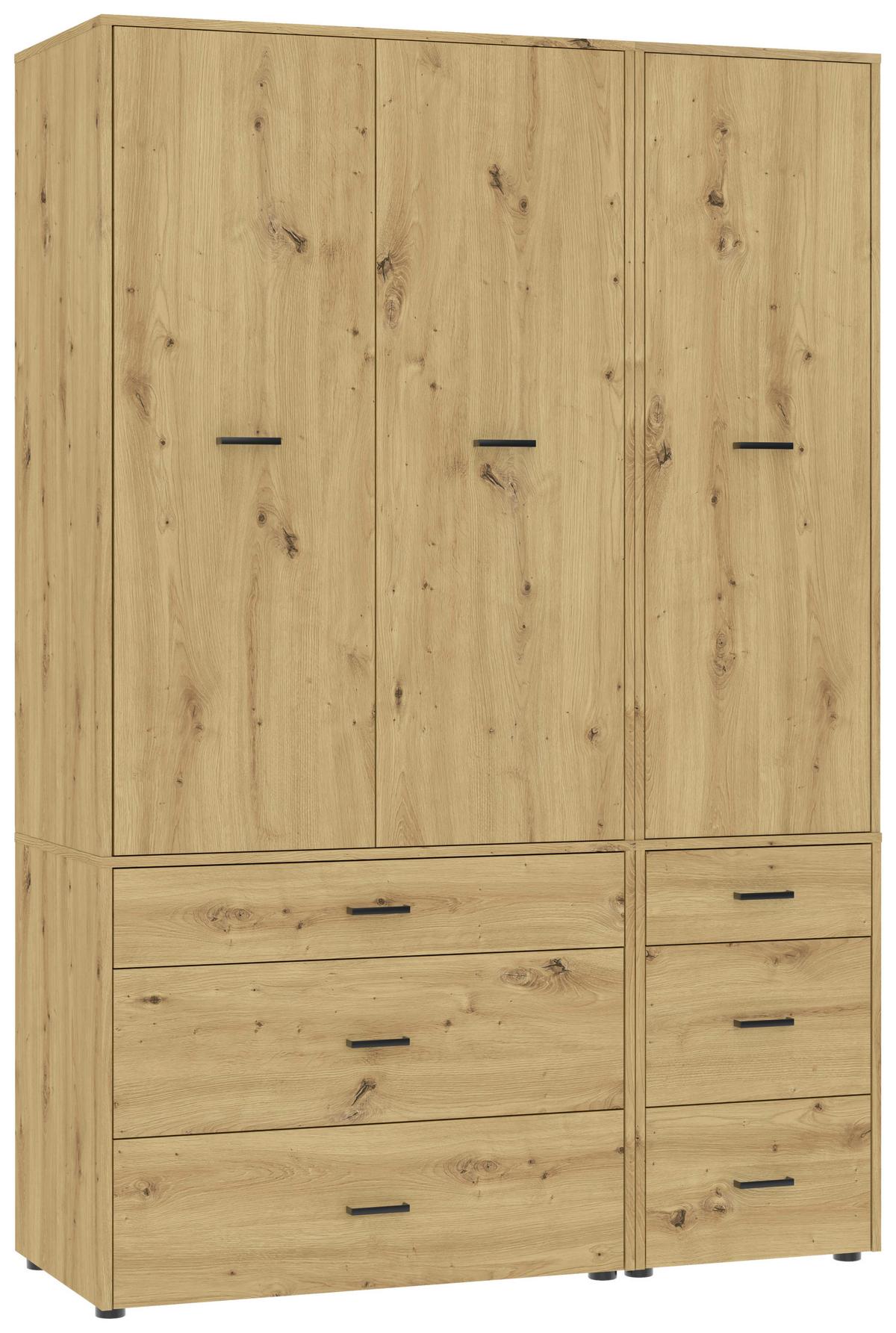 Kleiderschrank Kivo Eiche Artisan Dekor, B: 135 cm - Eiche Artisan, Basics, Holzwerkstoff (135/239,40/52,1cm)