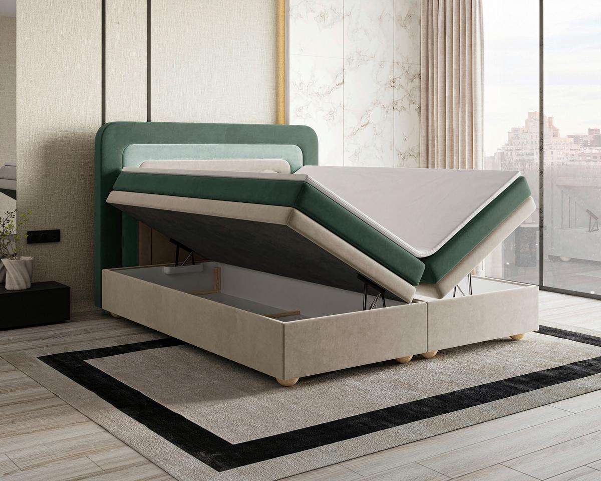 Boxbett Nest Lf:160x200 D.grün/Beige/Mgrün - Dunkelgrün/Beige, MODERN, Holz/Kunststoff (160/200cm) - MID.YOU