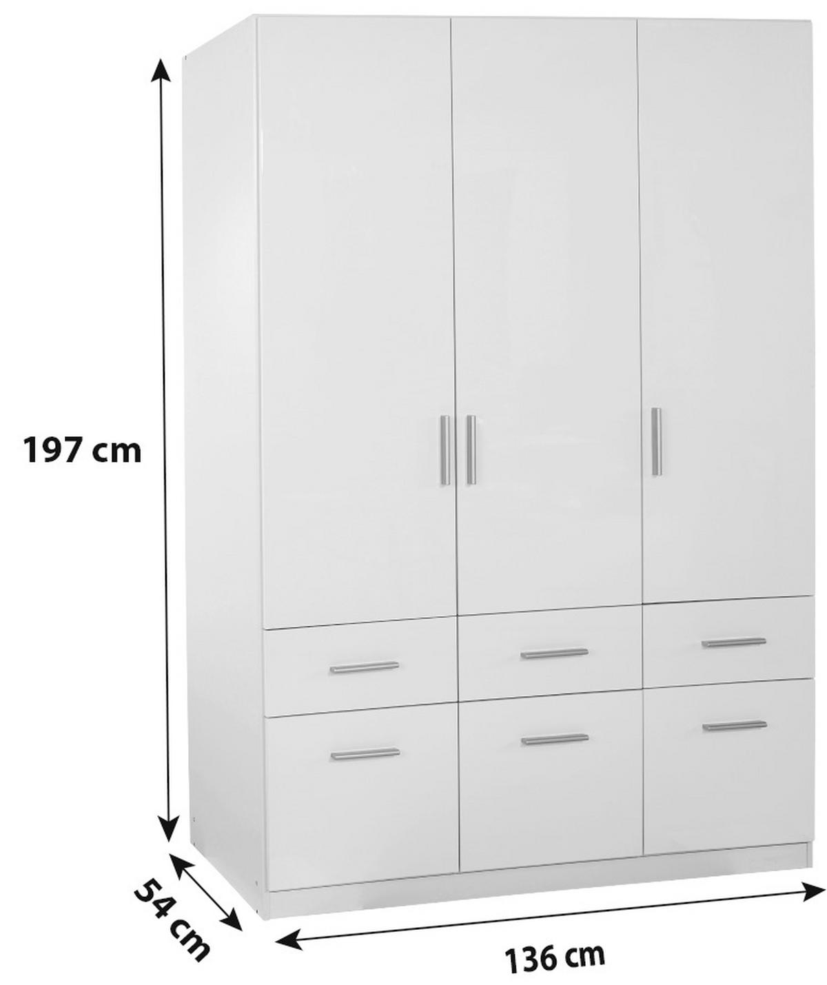 ŠATNÍ SKŘÍŇ CELLE - bílá/barvy hliníku, Moderní, dřevo/plast (136/197/54cm)