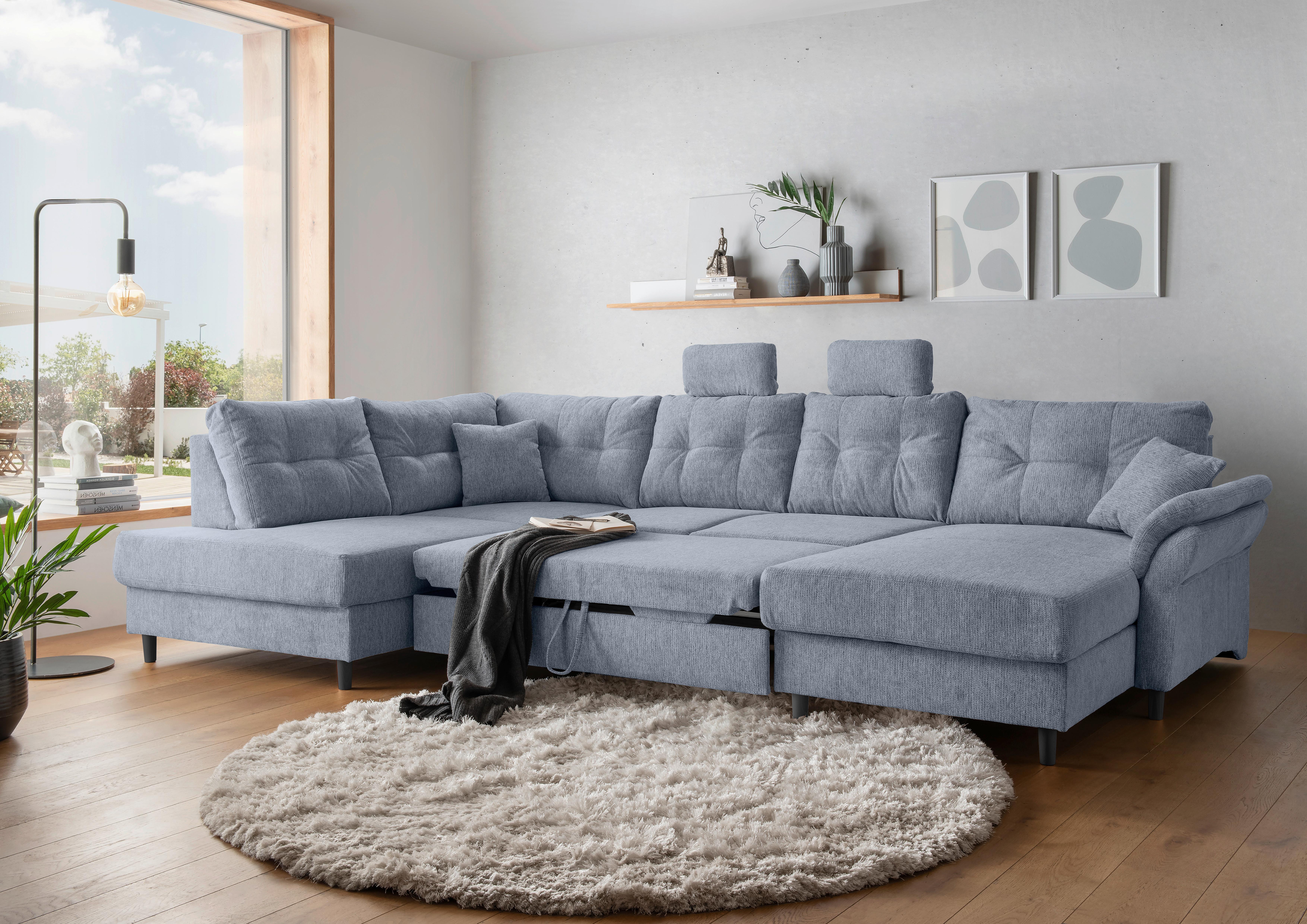 Wohnlandschaft Brizzini Hellblau U: 206x338x176 Cm - Schwarz/Hellblau, MODERN, Textil (206/338/176cm) - Livetastic