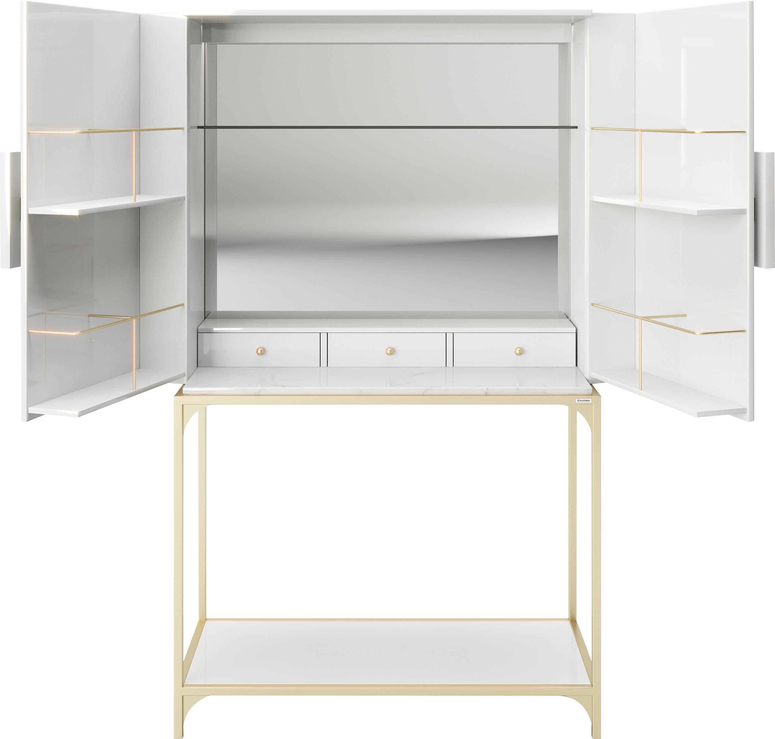 Barschrank Brandi 2-Türig Weiß/Goldfarben 100x170x45 cm - Goldfarben/Weiß, LIFESTYLE, Glas/Holzwerkstoff (100/170/45cm) - Playboy