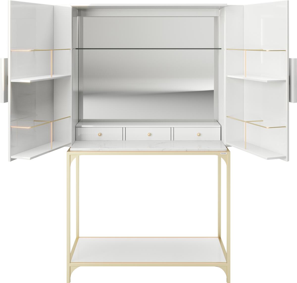 Barschrank Brandi 2-türig Weiß/goldfarben 100x170x45 Cm - Goldfarben/Weiß, LIFESTYLE, Glas/Holzwerkstoff (100/170/45cm) - Playboy