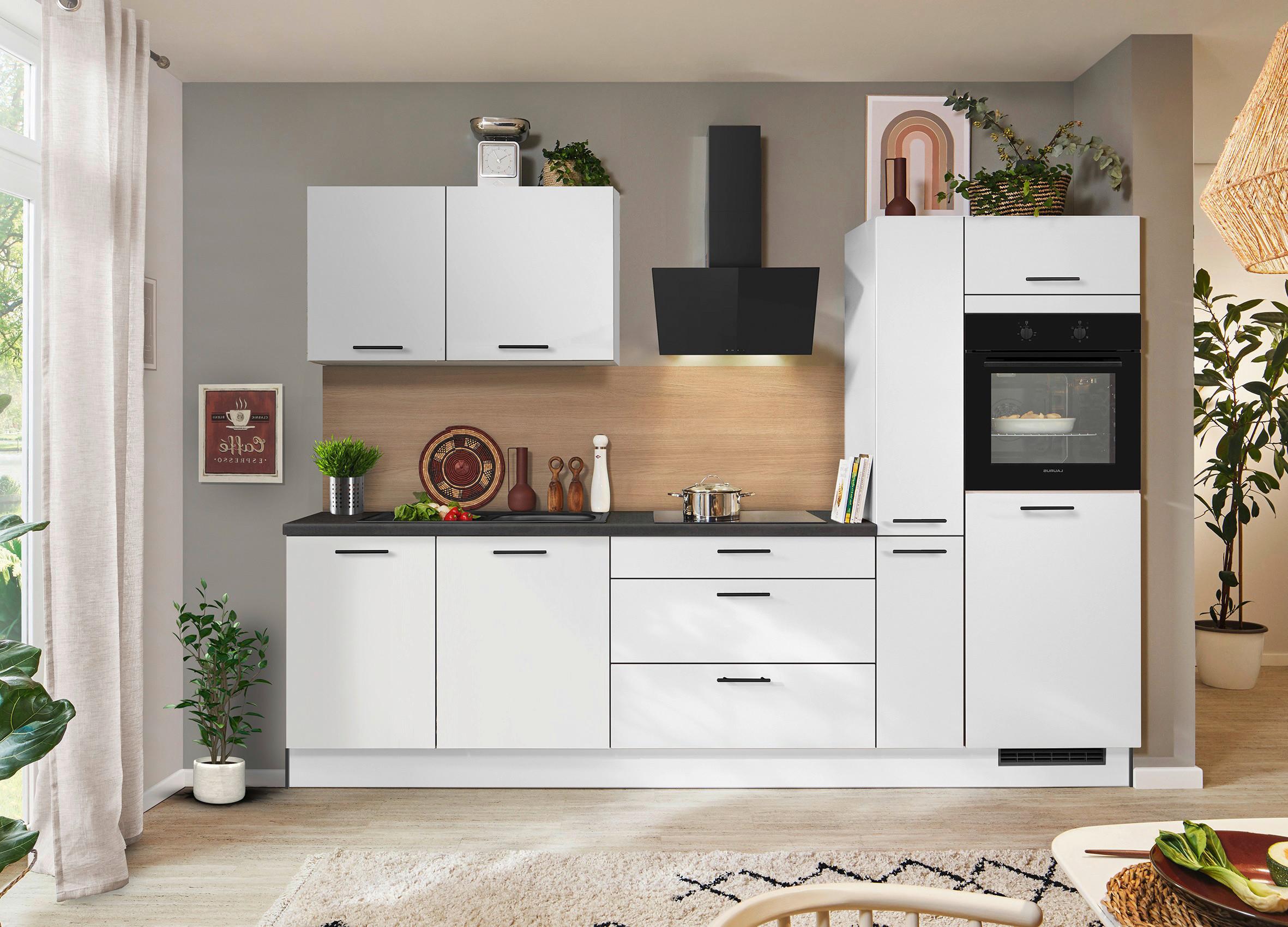 Kuchyňský blok PN210 vč.5 spotřebičů, 280 cm - bílá/šedá, Moderní, kompozitní dřevo (280cm) - Pino