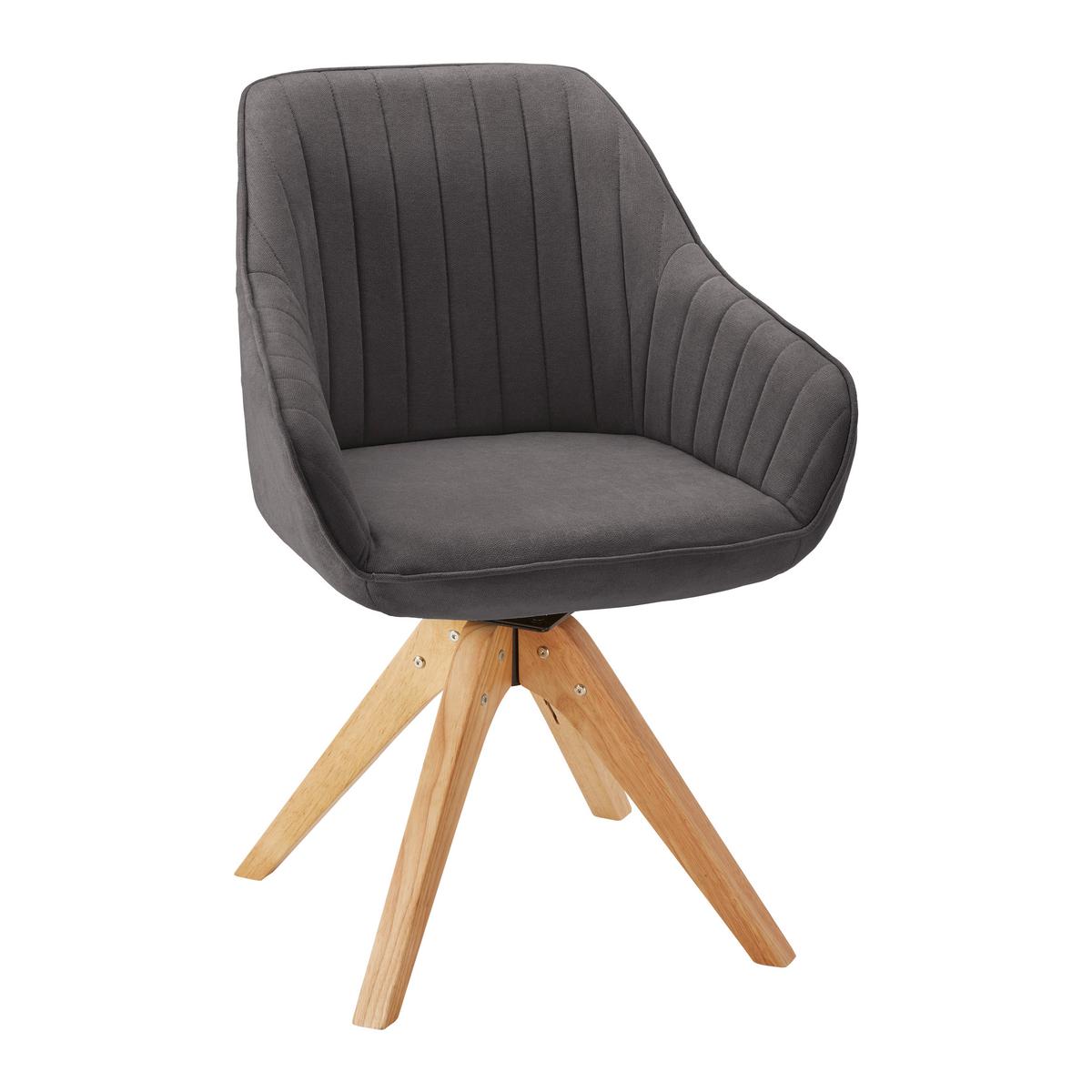 Jídelní židle LEONIE - šedá/barvy dubu, Moderní, dřevo/textil (60/84/61cm) - Modern Living