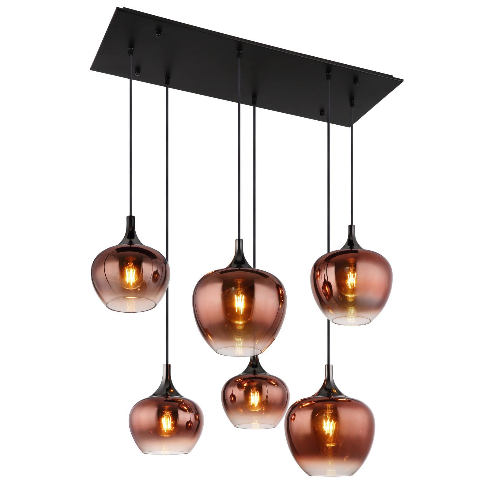 Függőlámpa 15548-6hg - fekete/rézvörös, Basics, Üveg/fém (86/42/120cm) - Globo