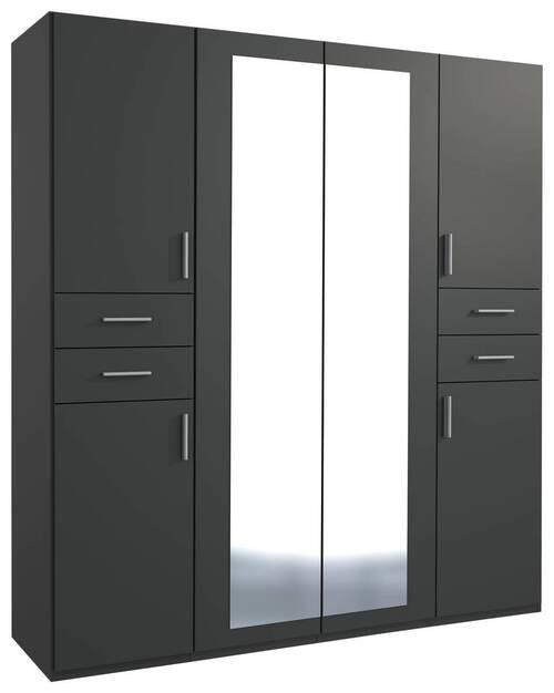 Drehtürenschrank Mit Spiegel + Laden B: 180 cm Vegas, Graphit - Graphitfarben, Basics, Holzwerkstoff (180/208/58cm) - MID.YOU